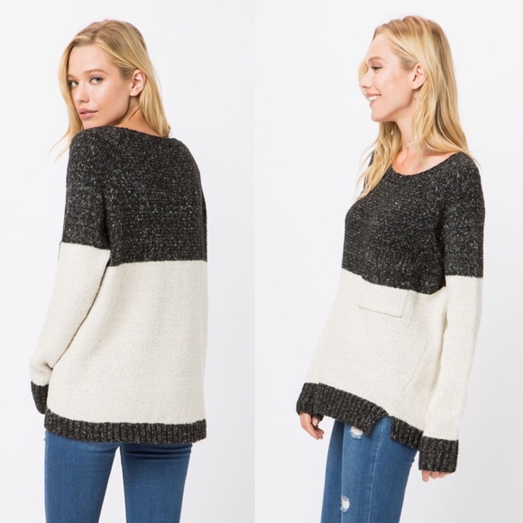 030 Cozy Color Block Loose fit Sweater Top - Picture 5 of 5